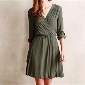 Anthropologie Maeve Lene Army Greene Flounce Dress